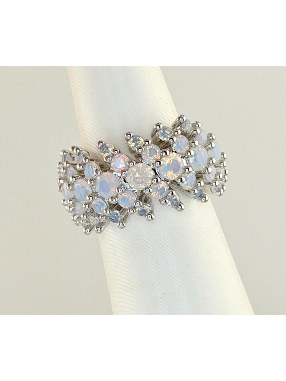 Bomb Party Retro Holiday Luxe Bands Sz 5 "Simply Divine" Moonstone on Rhodium